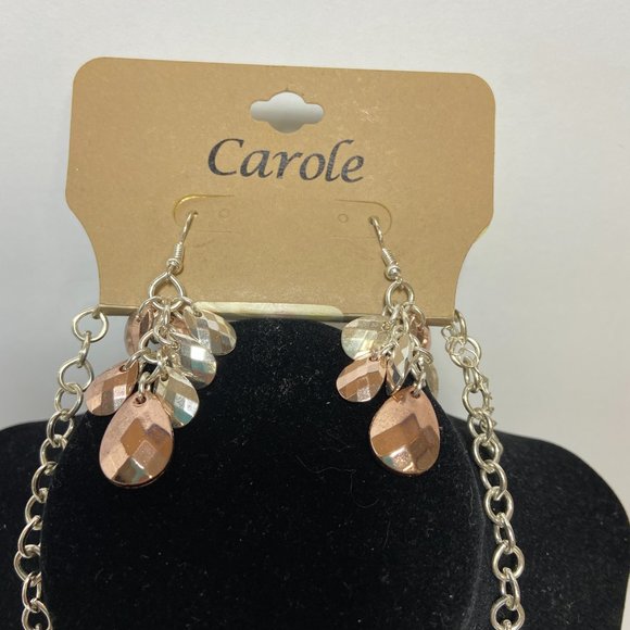 Fun Fashion Necklace Earring set new Rose Gold Silver tone tear drop beads - Picture 3 of 6